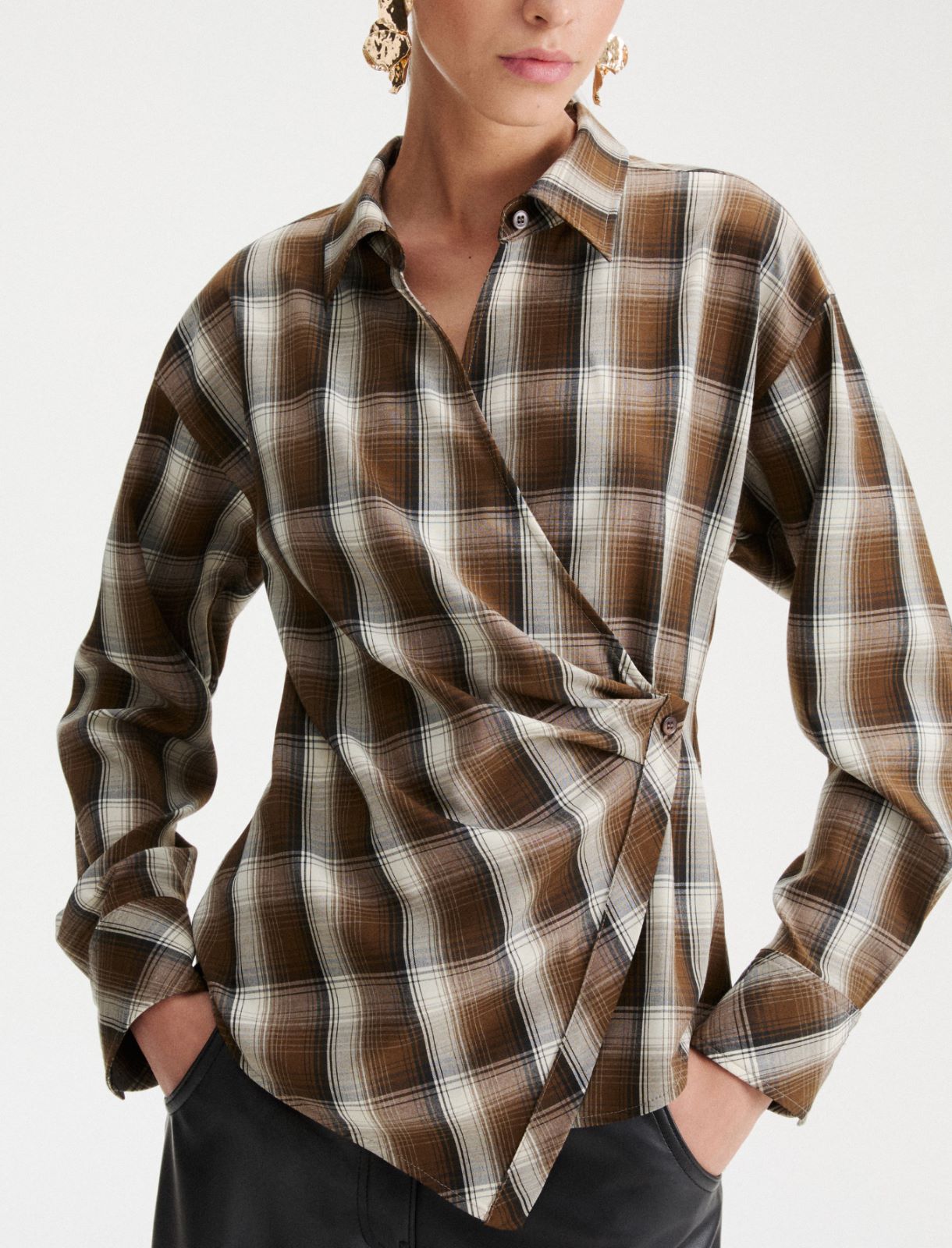 Asymmetric viscose-blend shirt - KAKI - Marella - 5
