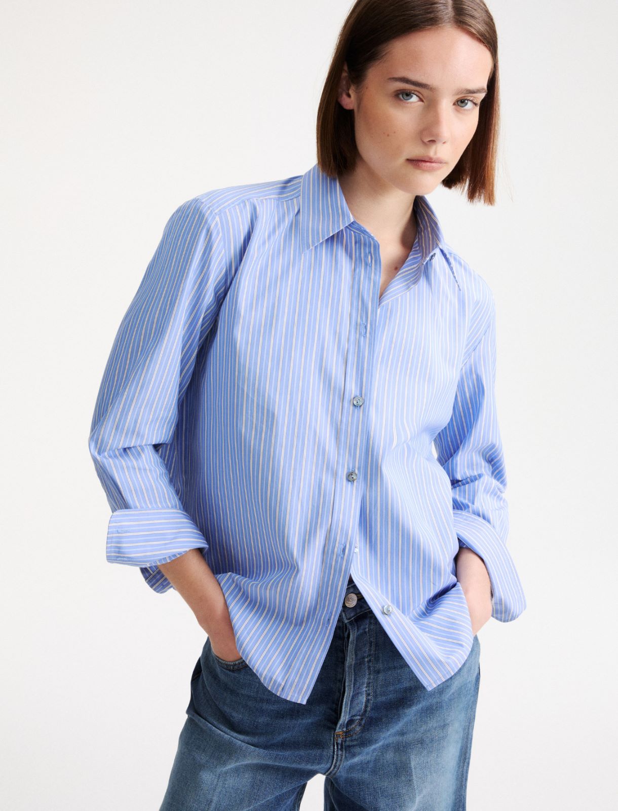 Boxy-fit poplin shirt - Deep blue - Marella - 6