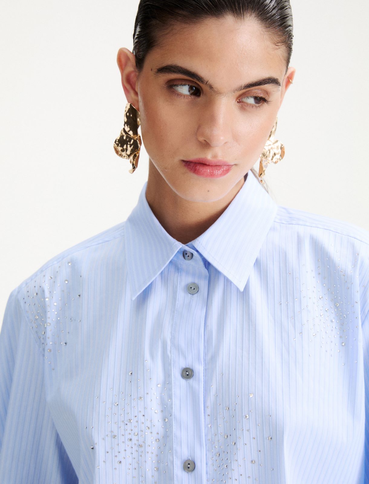 Crystal-embellished poplin shirt - DEEP BLUE - Marella - 5