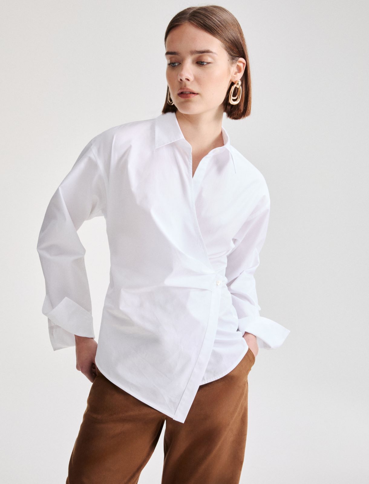 Camisa asimétrica de popelina - Blanco - Marella - 4
