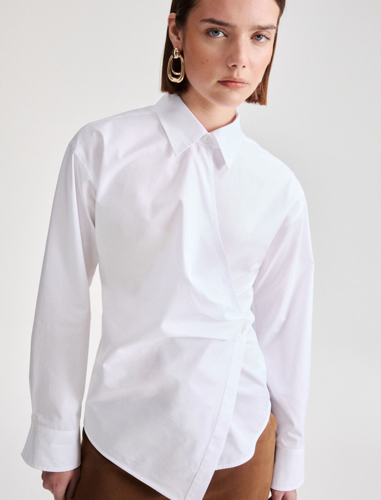 Camisa asimétrica de popelina - Blanco - Marella - 5