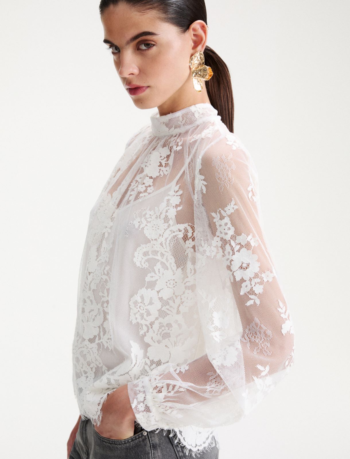 Blusa in pizzo - BIANCO LANA - Marella - 5