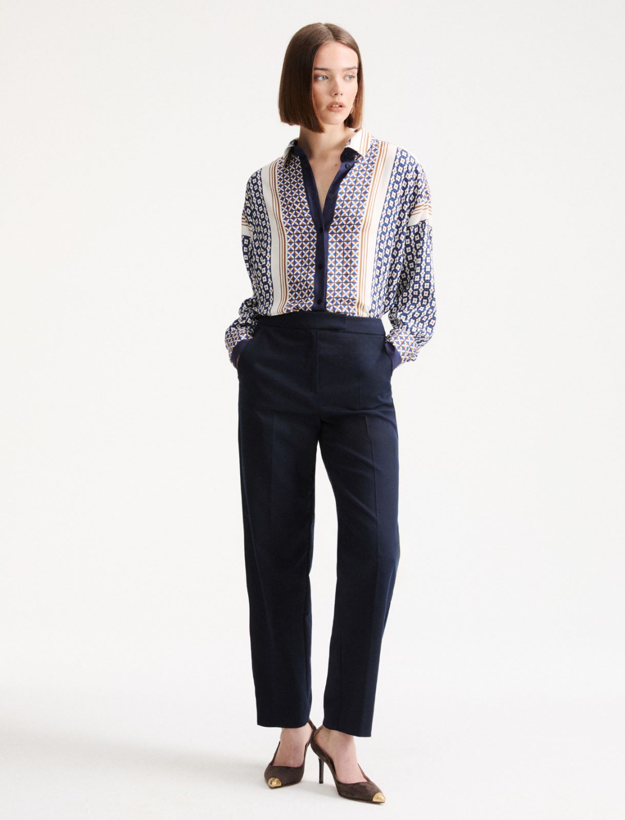 Pantalón de pitillo de mezcla de algodón - Azul noche - Marella - 4