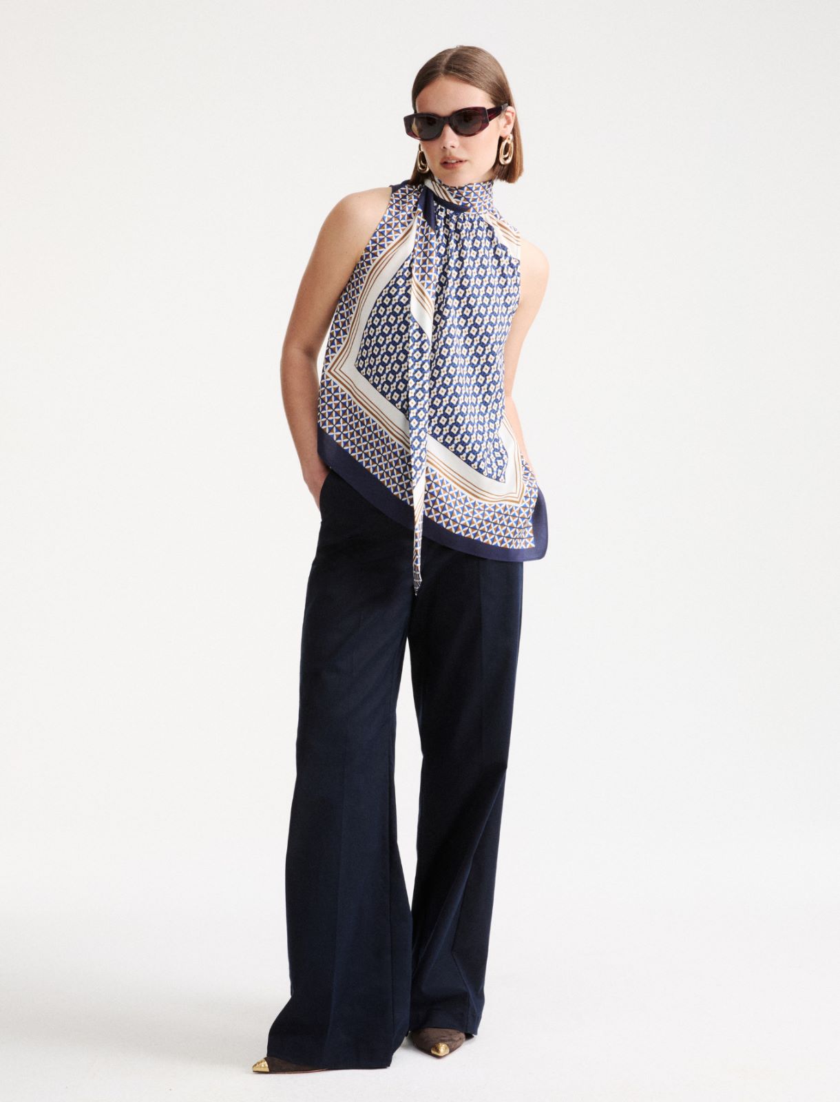 Haut asymétrique en sergé de viscose - Bleu royale - Marella - 2