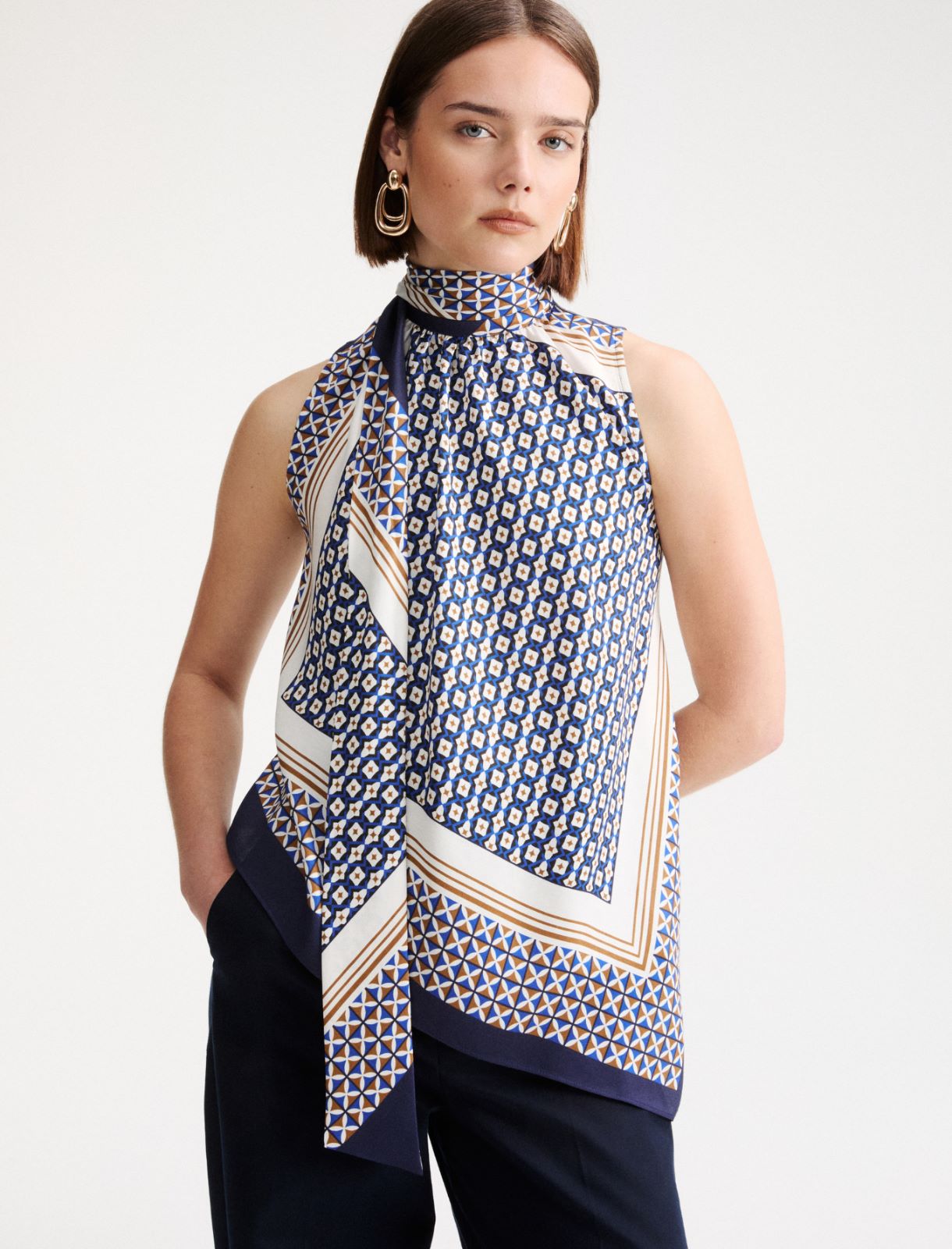 Haut asymétrique en sergé de viscose - Bleu royale - Marella - 4