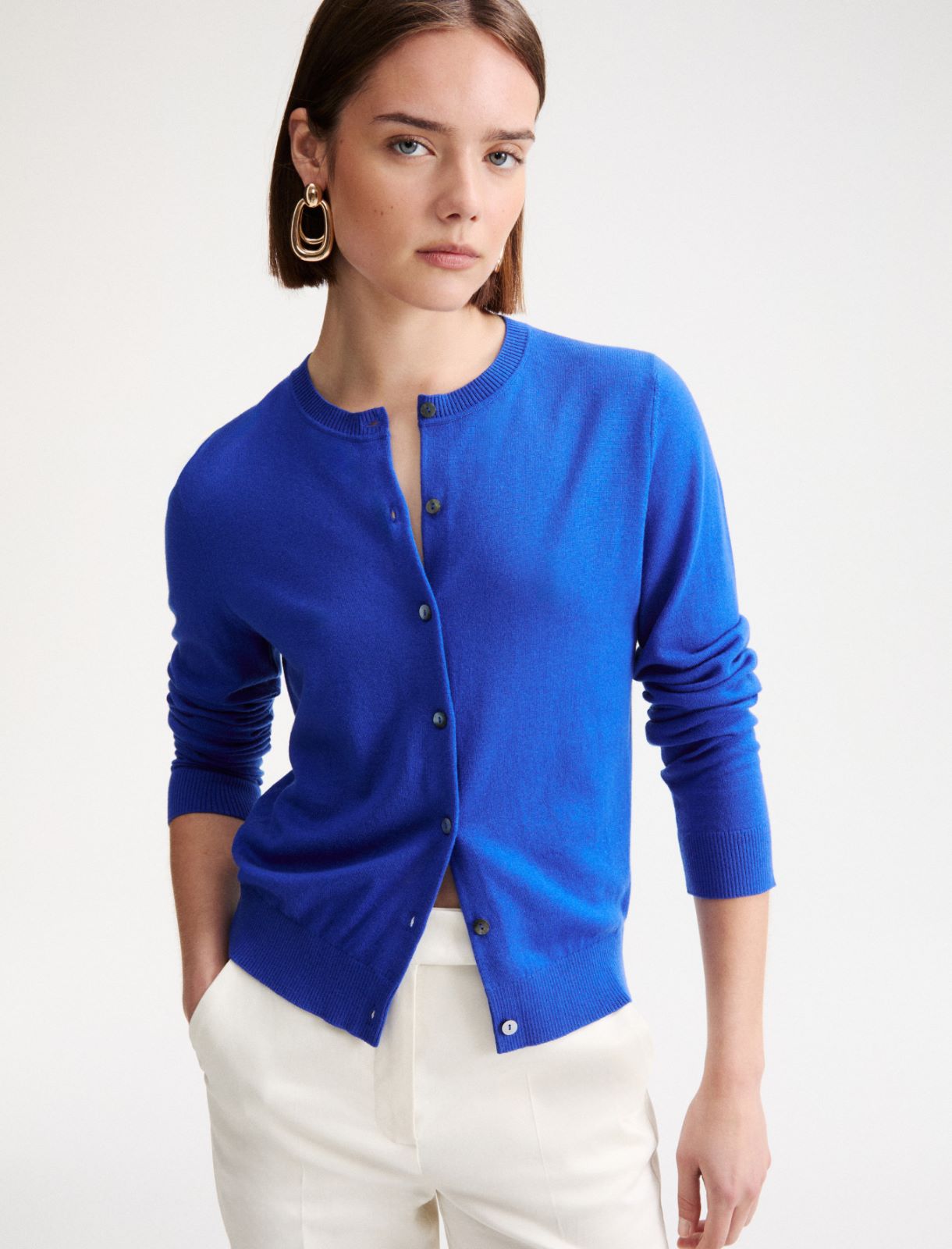 Cárdigan de lana merina extrafina - Azul fuerte - Marella - 4