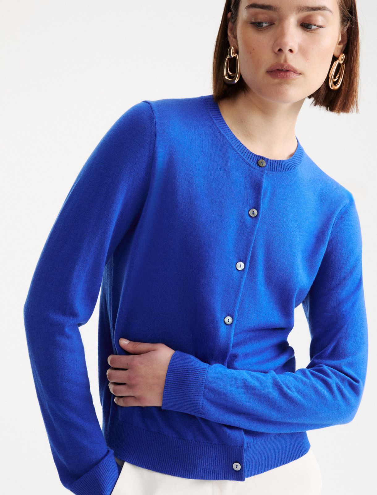 Cárdigan de lana merina extrafina - Azul fuerte - Marella - 5