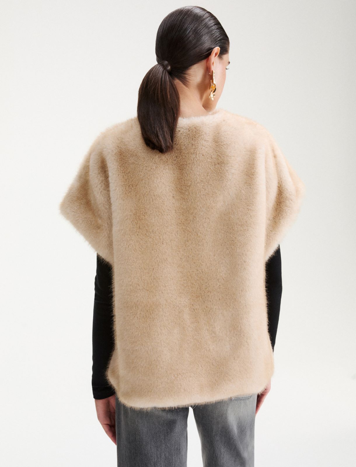 Furry fabric gilet - BEIGE - Marella - 3