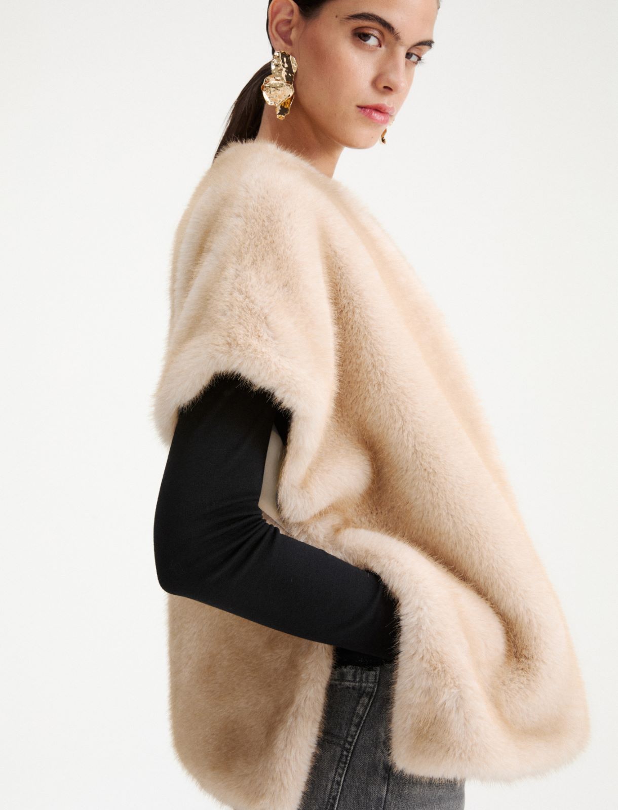 Furry fabric gilet - BEIGE - Marella - 5