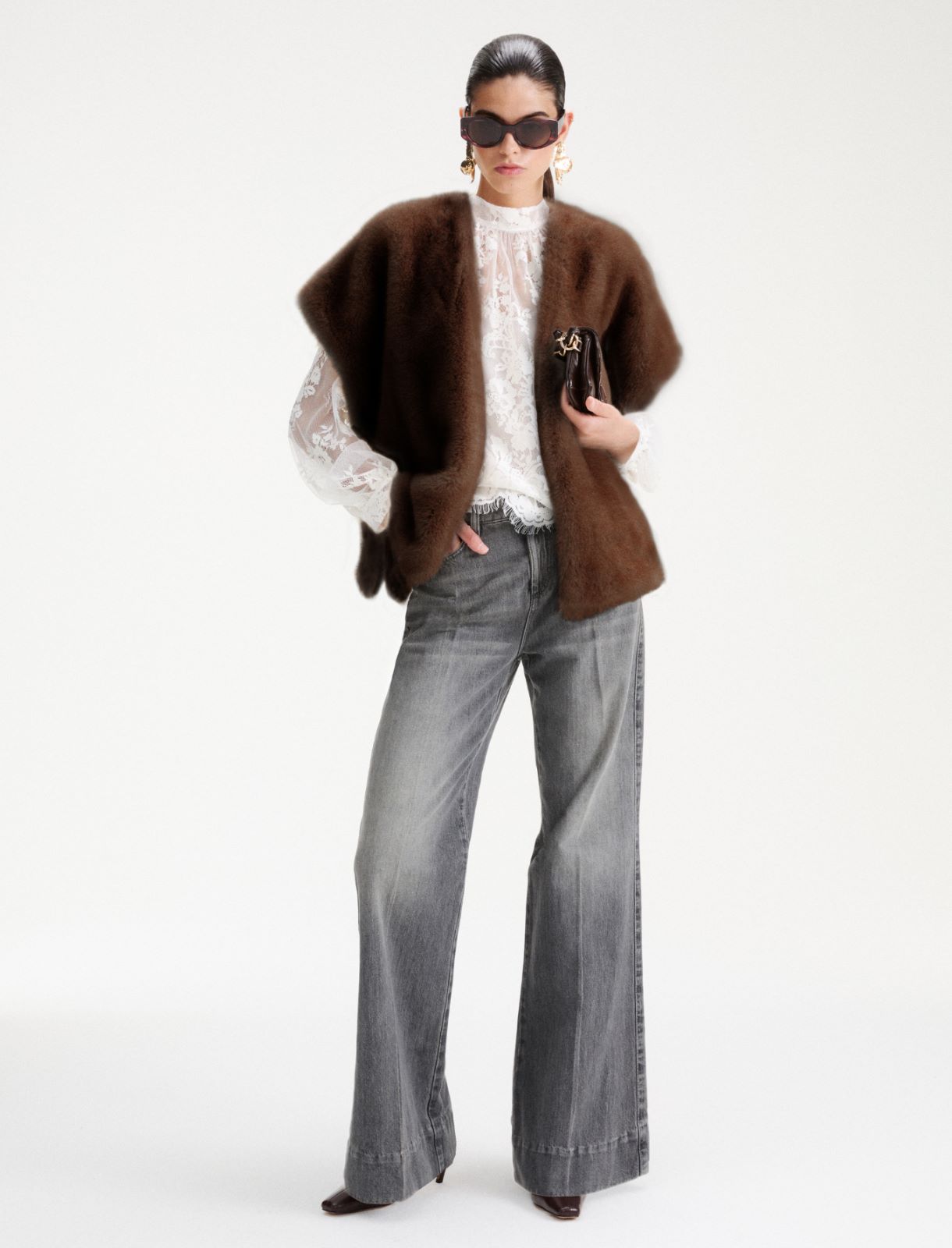 Furry fabric gilet - DARK BROWN - Marella - 2