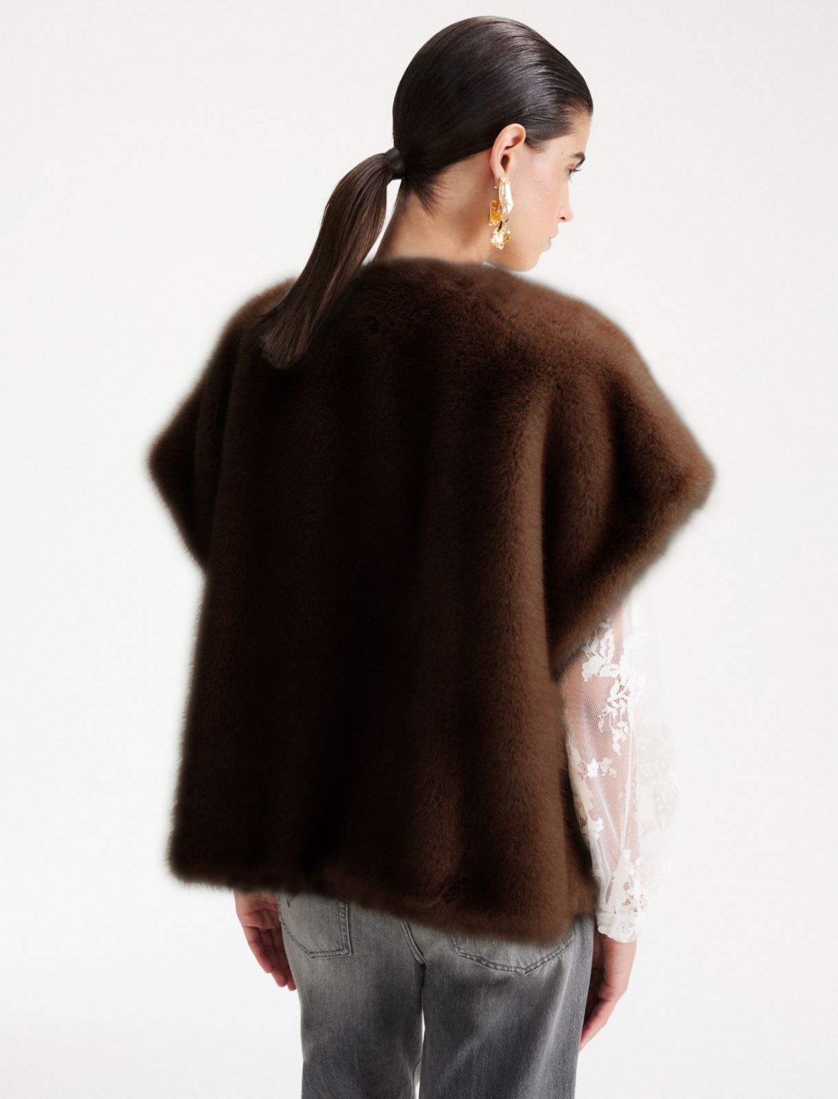 Furry fabric gilet - DARK BROWN - Marella - 3