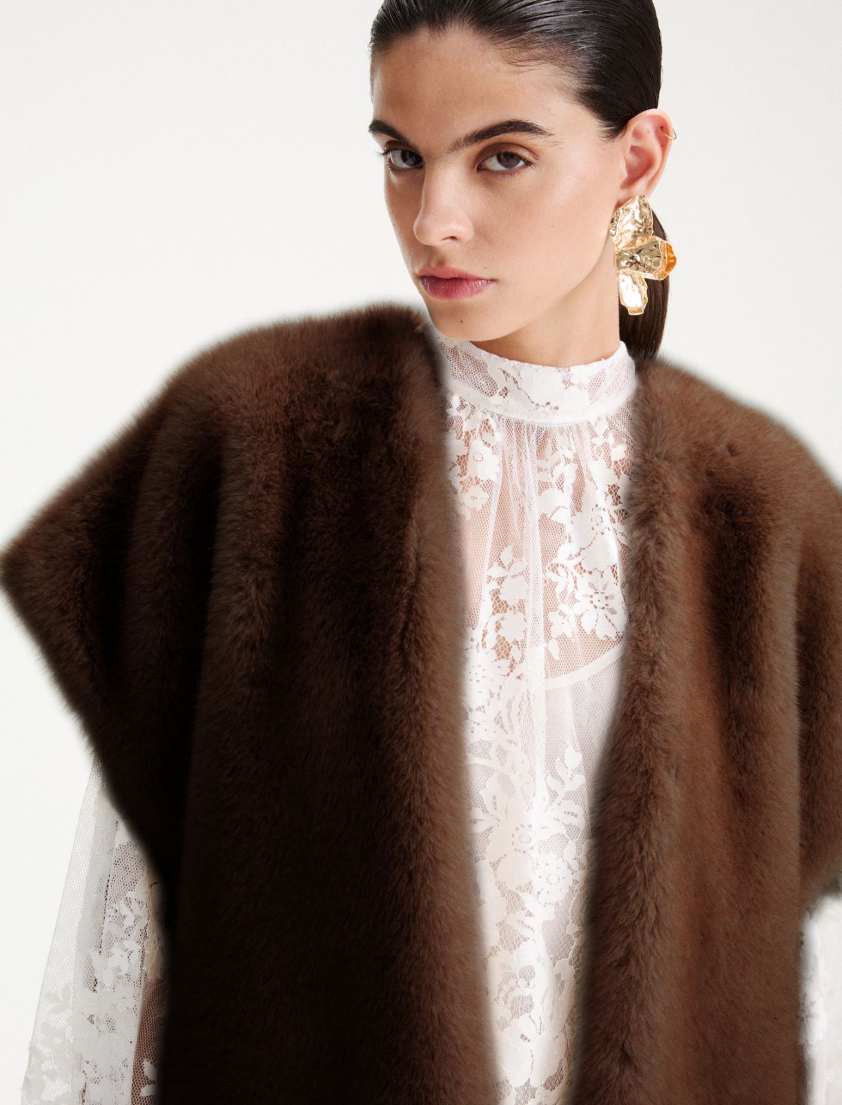 Furry fabric gilet - DARK BROWN - Marella - 6