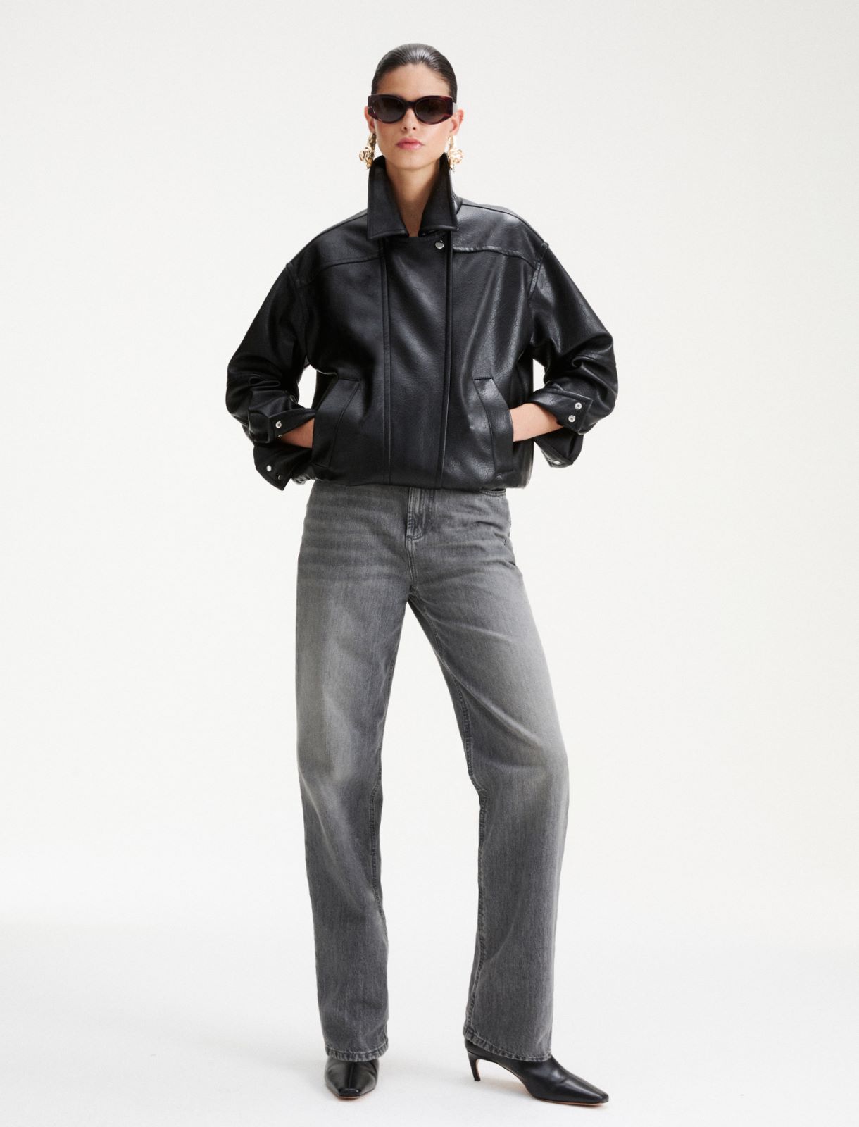 Coated jersey bomber jacket - BLACK - Marella - 2