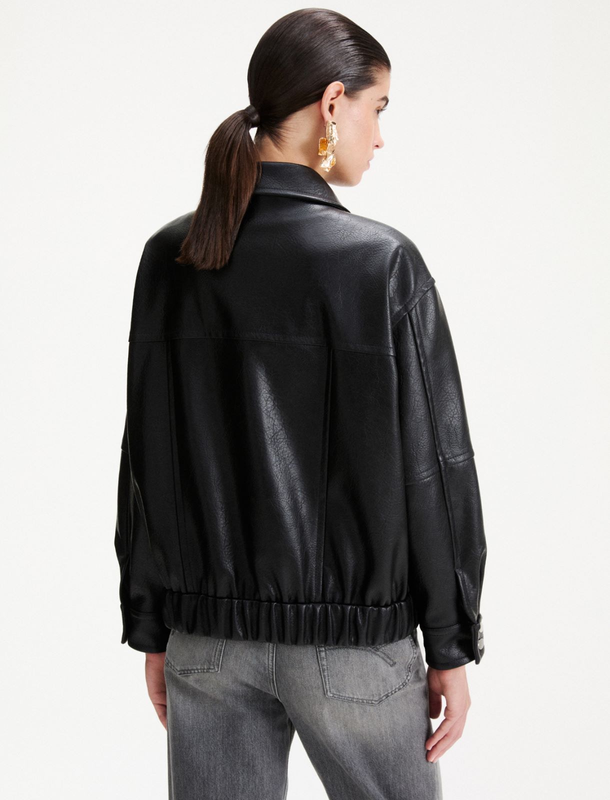 Coated jersey bomber jacket - BLACK - Marella - 3