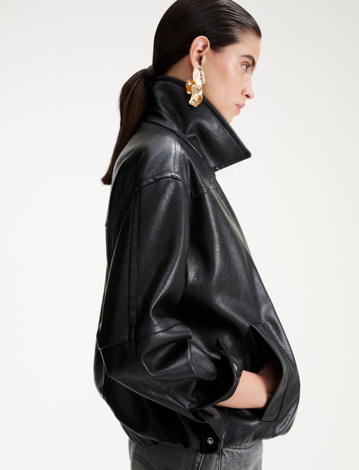 Coated jersey bomber jacket - BLACK - Marella - 6