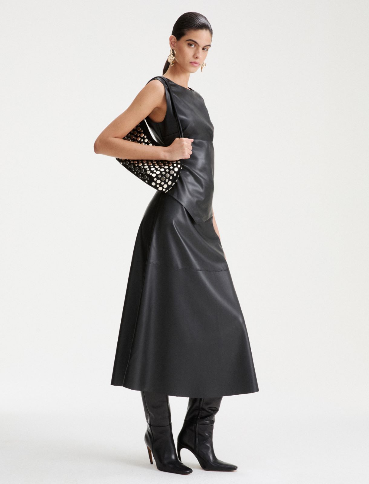 Top aderente in jersey spalmato - NERO - Marella - 2
