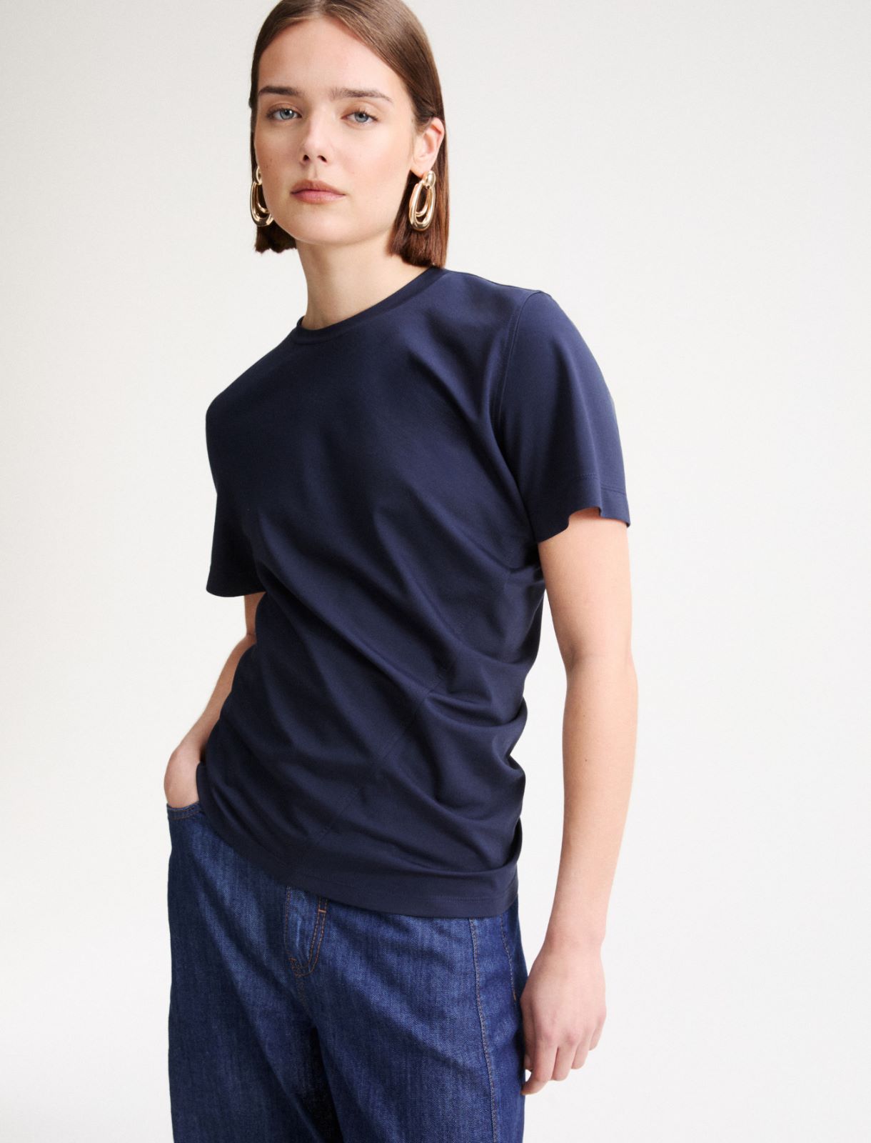 Camiseta de punto elástico de viscosa - Azul noche - Marella - 4