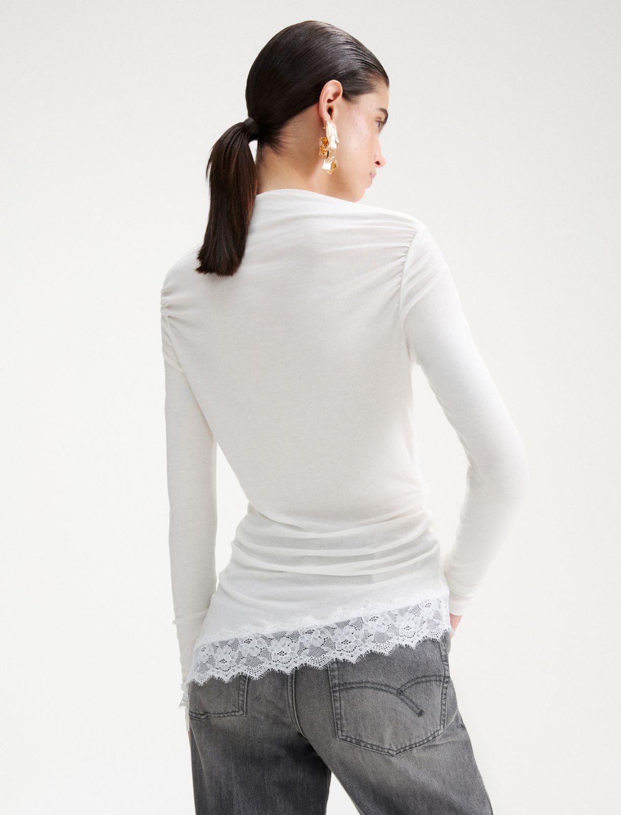 Asymmetric jersey T-shirt - WOOL WHITE - Marella - 3