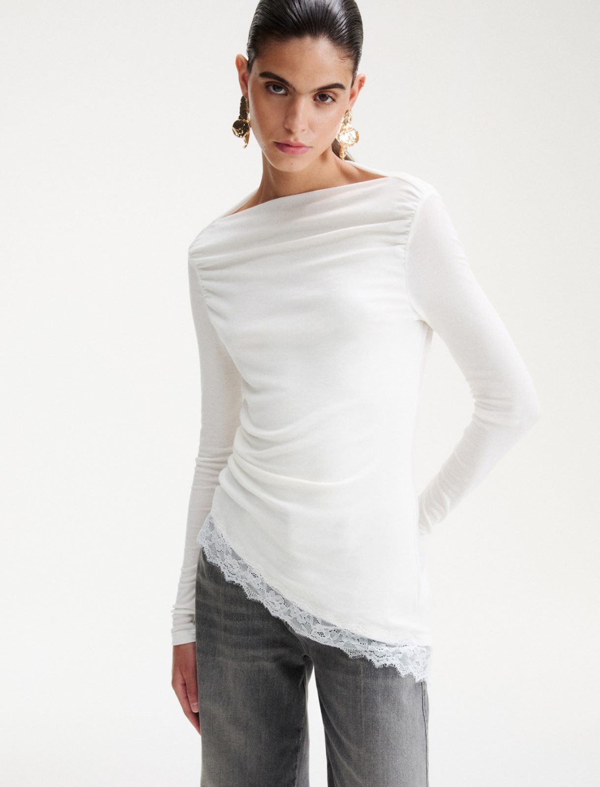 Asymmetric jersey T-shirt - WOOL WHITE - Marella - 4