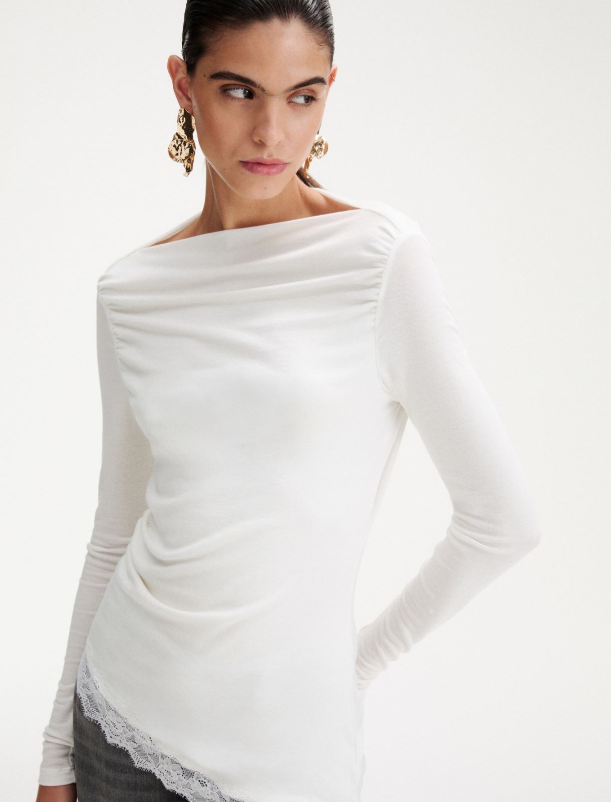 Asymmetric jersey T-shirt - WOOL WHITE - Marella - 5