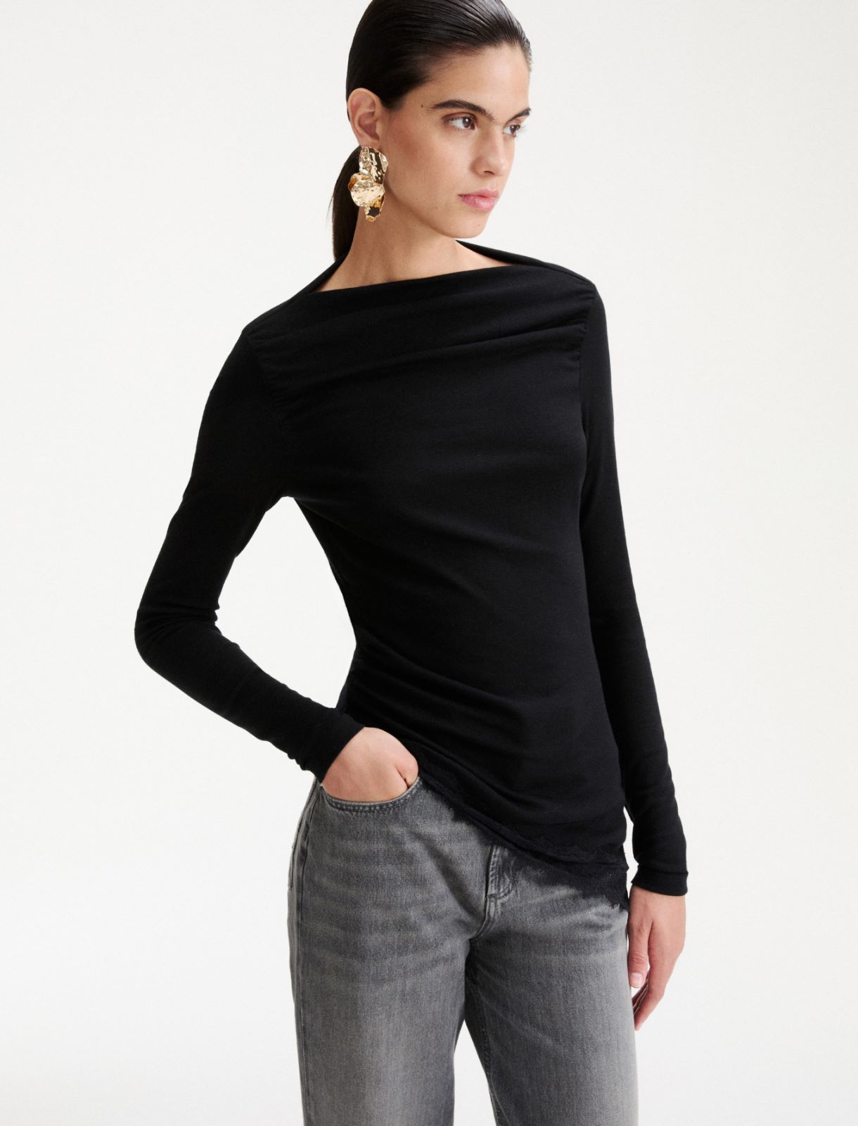 Asymmetric jersey T-shirt - BLACK - Marella - 4