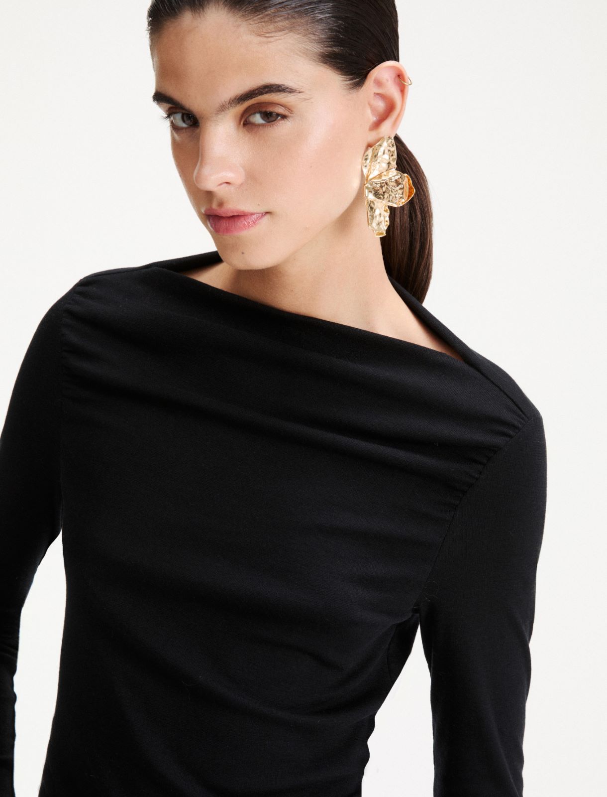 Asymmetric jersey T-shirt - BLACK - Marella - 5