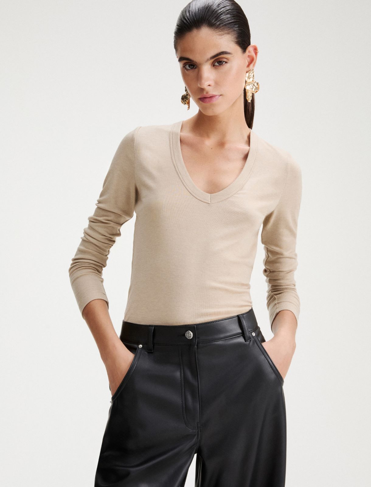 T-shirt aderente in jersey di misto lana - NATURALE - Marella - 4