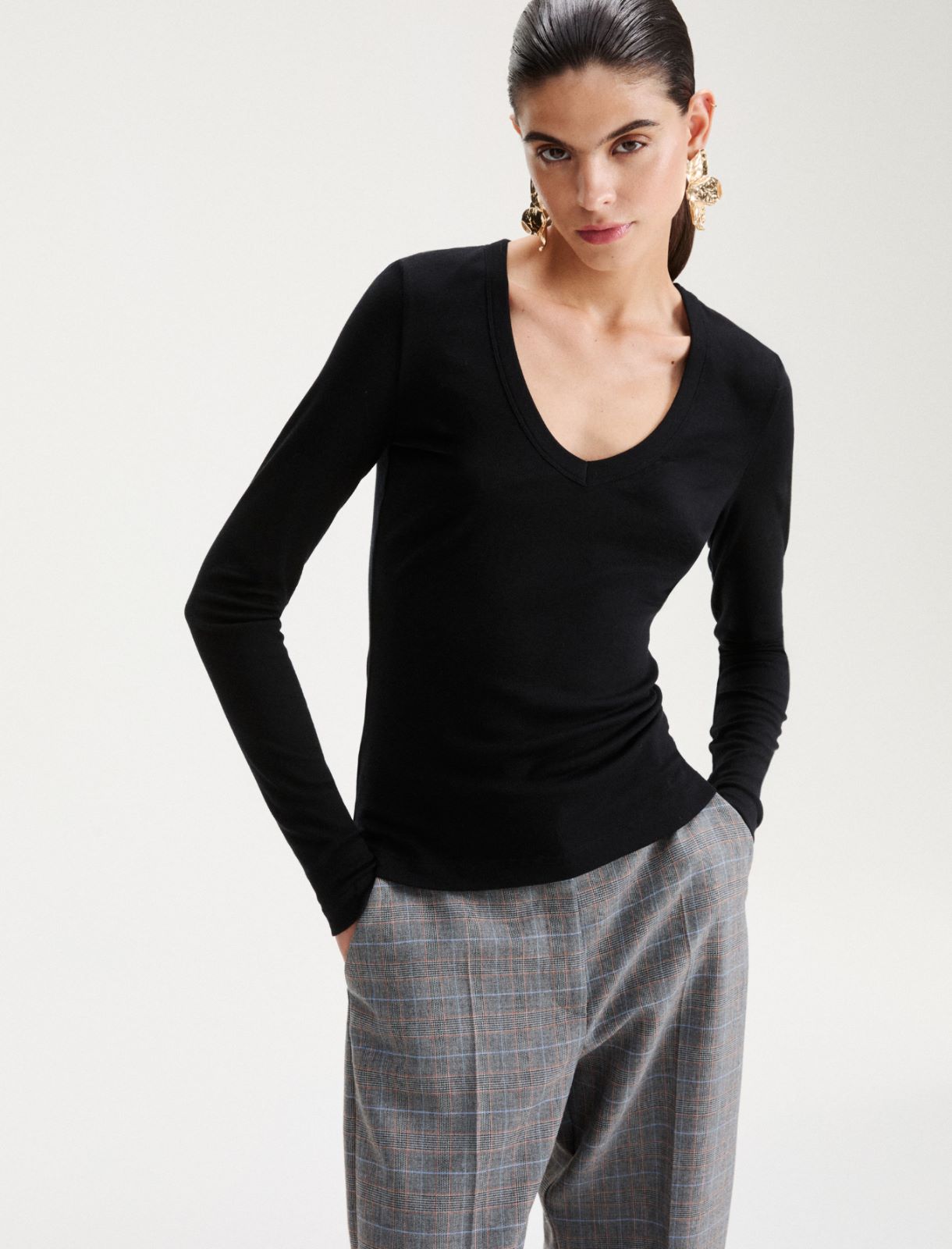 T-shirt aderente in jersey di misto lana - NERO - Marella - 4