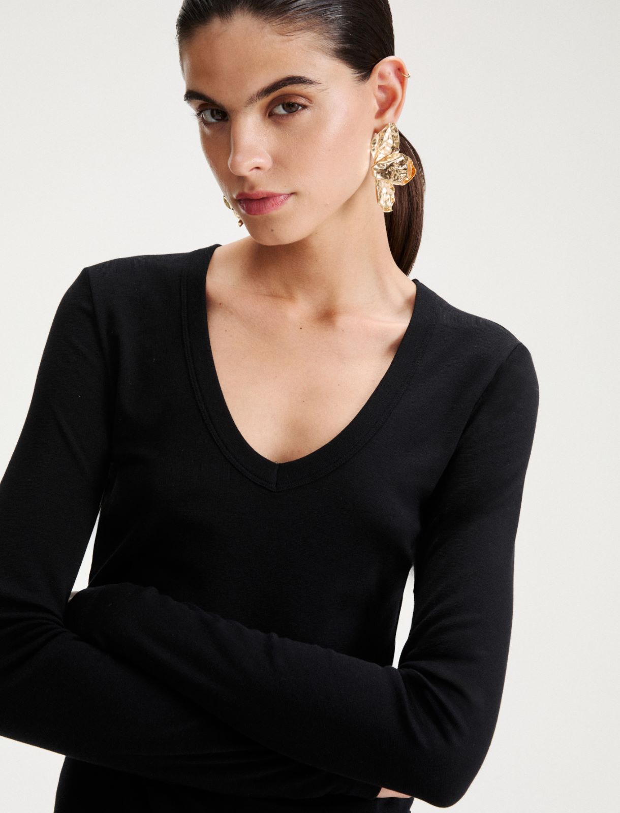 T-shirt aderente in jersey di misto lana - NERO - Marella - 5